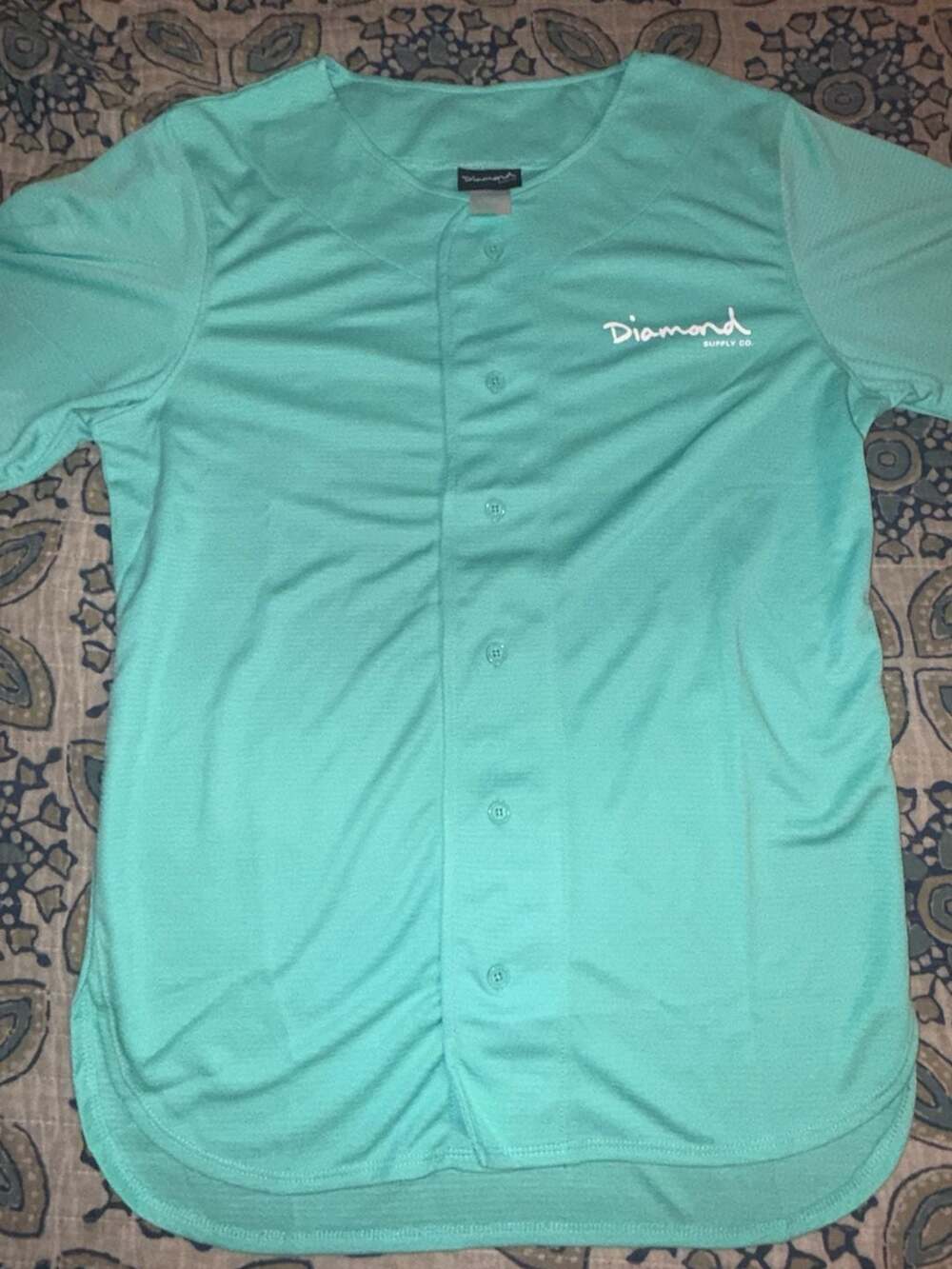 Diamond Supply Co. Aqua Blue Button-Up Baseball Jersey Medium